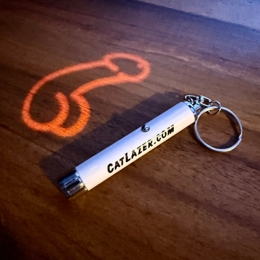 Dick-icon red laser keychain projecting silhouette onto wall