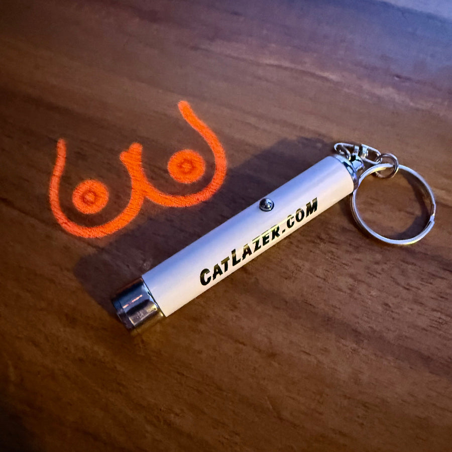 Boob-icon novelty laser pointer keychain on keyring